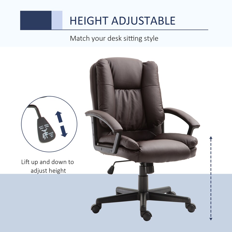 image 1 of HOMCOM Swivel Executive Office Chair Mid Back PU Leather Chair w/ Arm, Brown