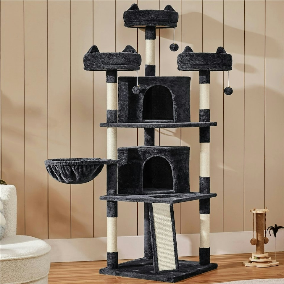 image 1 of Yaheetech 175 cm Plush Cat Tower with Condos Black