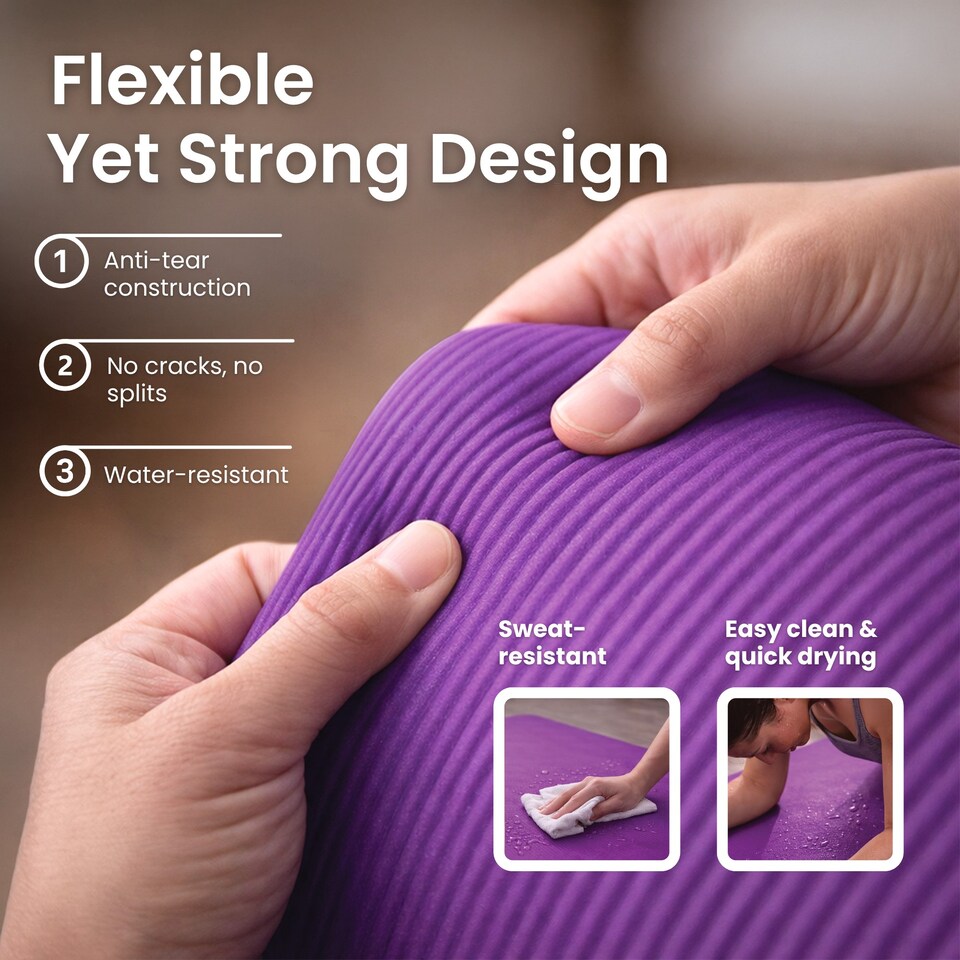 image 1 of Lockie Fitness Yoga Mat 8 mm Thick, Non Slip Exercise Mat for Women and Men, TPE Foam Pilates Mat, Gym Mat for Home Workout, Yoga, Pilates, Exercise & Gymnastics, 180 x 60 cm, Purple
