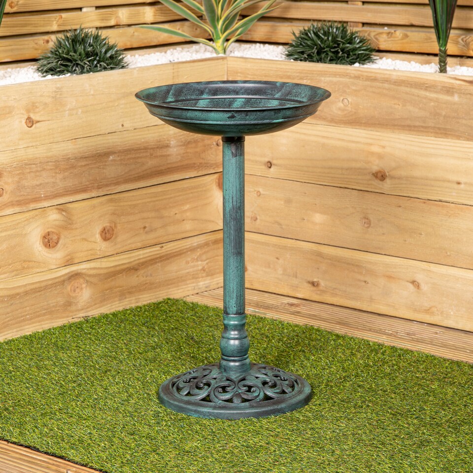 image 1 of 63cm Verdi Green Traditional Garden Patio Resin Bird Bath | Green | Green