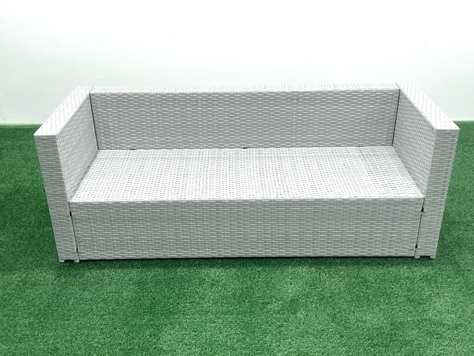 image 1 of Fimous Rattan Garden Furniture Set 8 Seater Outdoor Garden Sofa Oblong Coffee Table Set with 2 Chairs 3 Stools Side Table Light Grey Mixed
