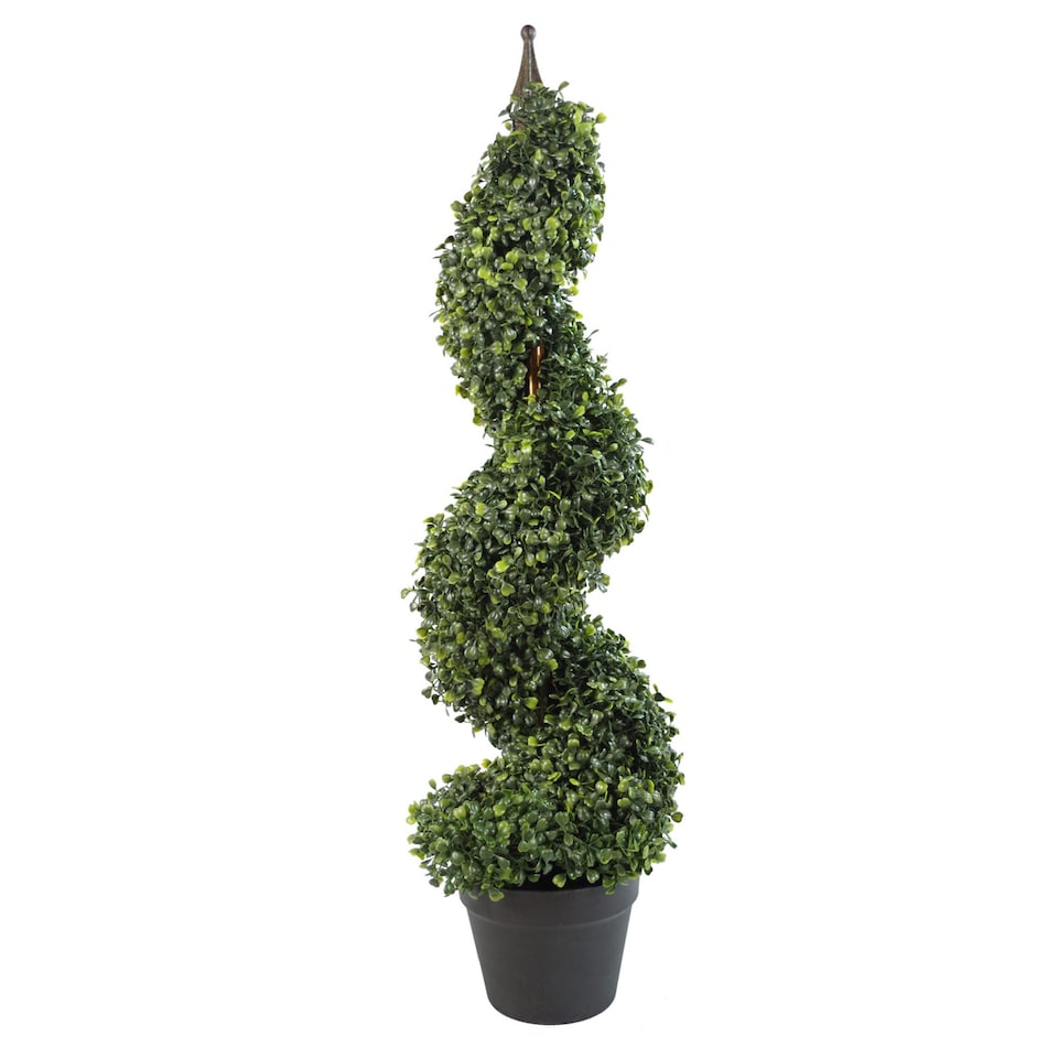 image 1 of Artificial Boxwood Tower Tree Topiary Spiral Metal Top 90cm 3ft Tall Botanik | Green | One Size