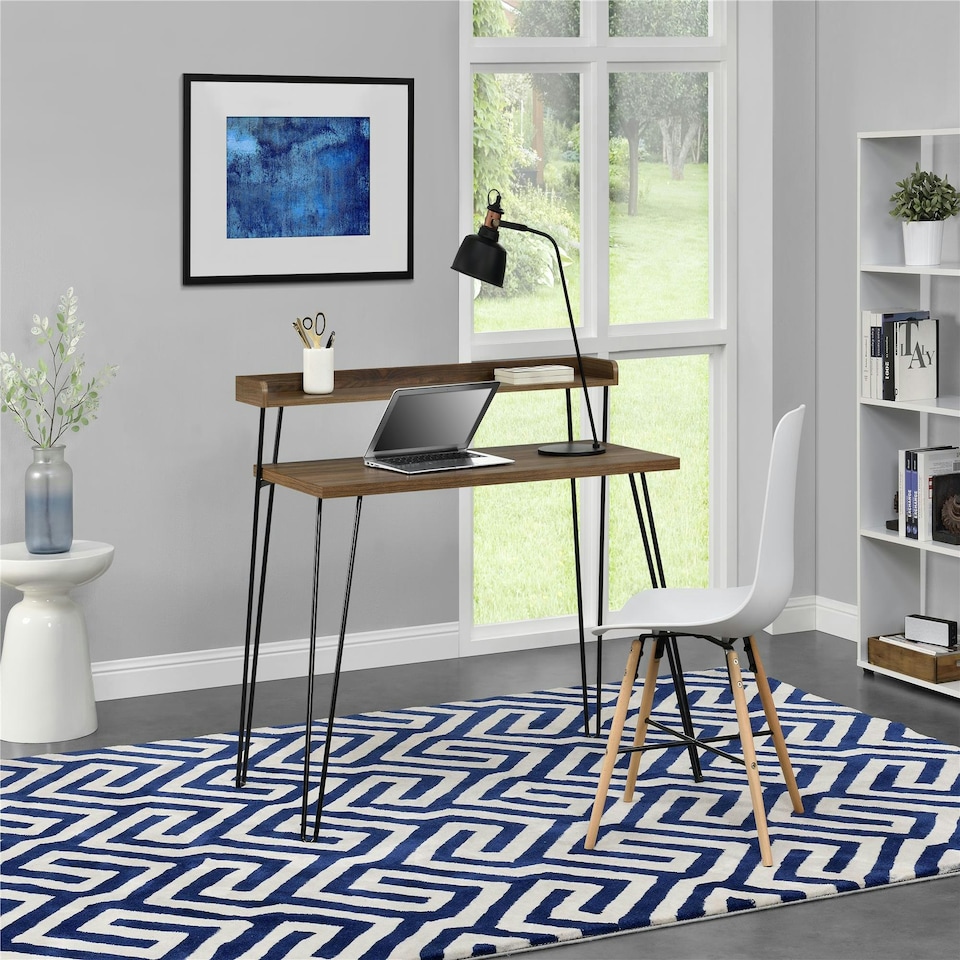 image 1 of Haven Retro Desk with Riser in Walnut Look