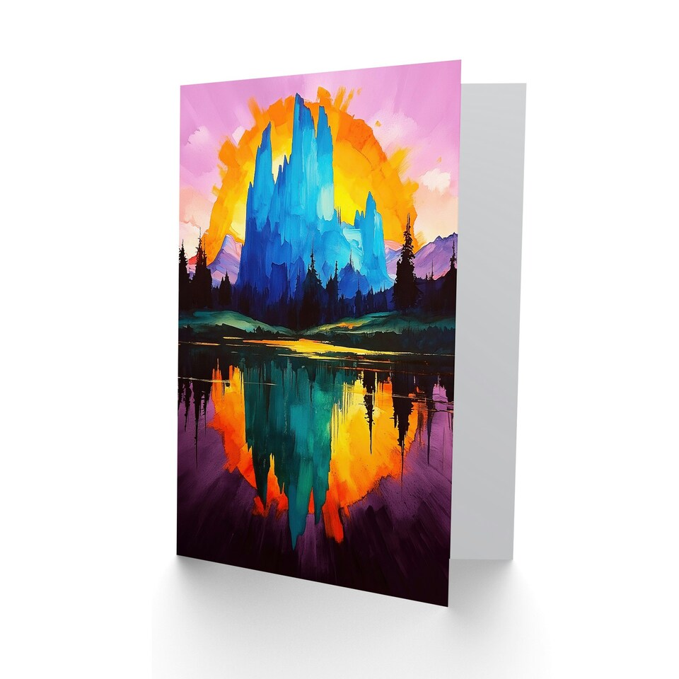 image 1 of Mount Fitz Roy Sunset Colourful Abstract Landscape Birthday Greeting Card