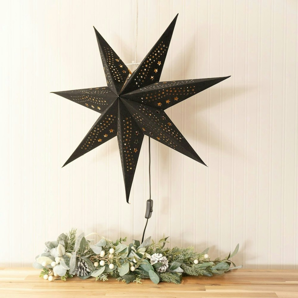image 1 of ValueLights Plug In Christmas 60cm Xmas Black Velvet Paper Star with LED Bulb