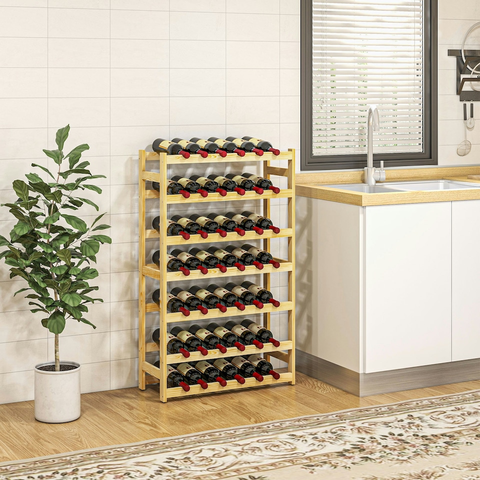 image 1 of HOMCOM Free Standing Wooden Wine Rack 42 Bottles Holders, Natural