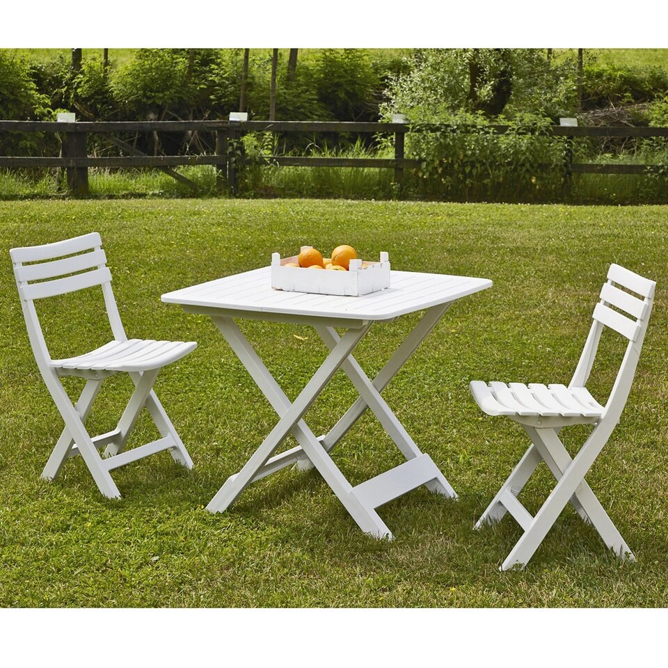 image 1 of Folding Table and 2 Chairs Set Outdoor BBQ Barbecue Picnic Garden Camping Hiking | White | White