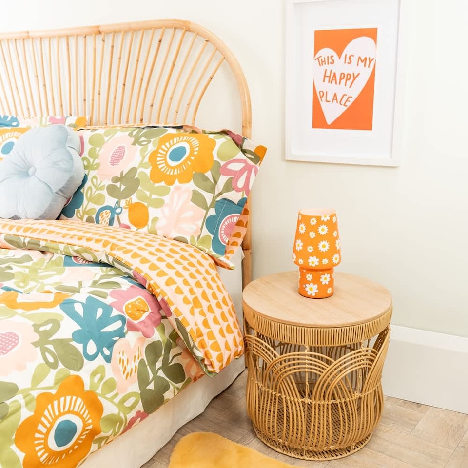 image 1 of ValueLights Hanya Flower Glass Rechargeable LED Portable Table Lamp | Orange
