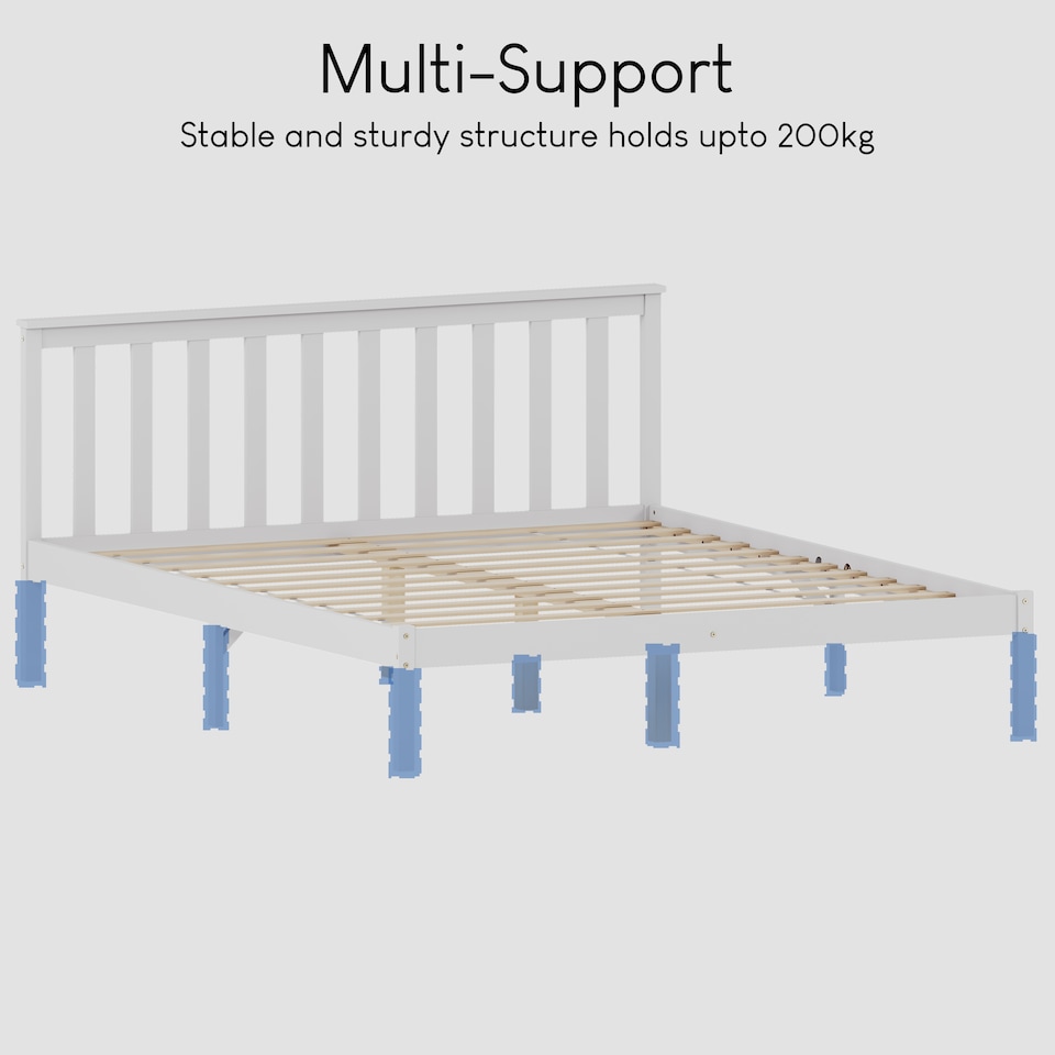 image 1 of Vida Designs Milan 5ft King Size Bed Wood Frame, Low Foot End, White, 150 x 200cm