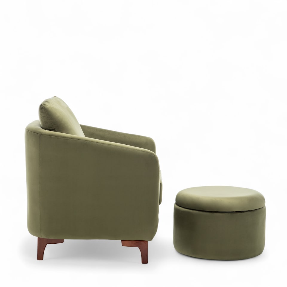 image 1 of Velvet Sage Green Angela Accent Tub Chair with Ottoman