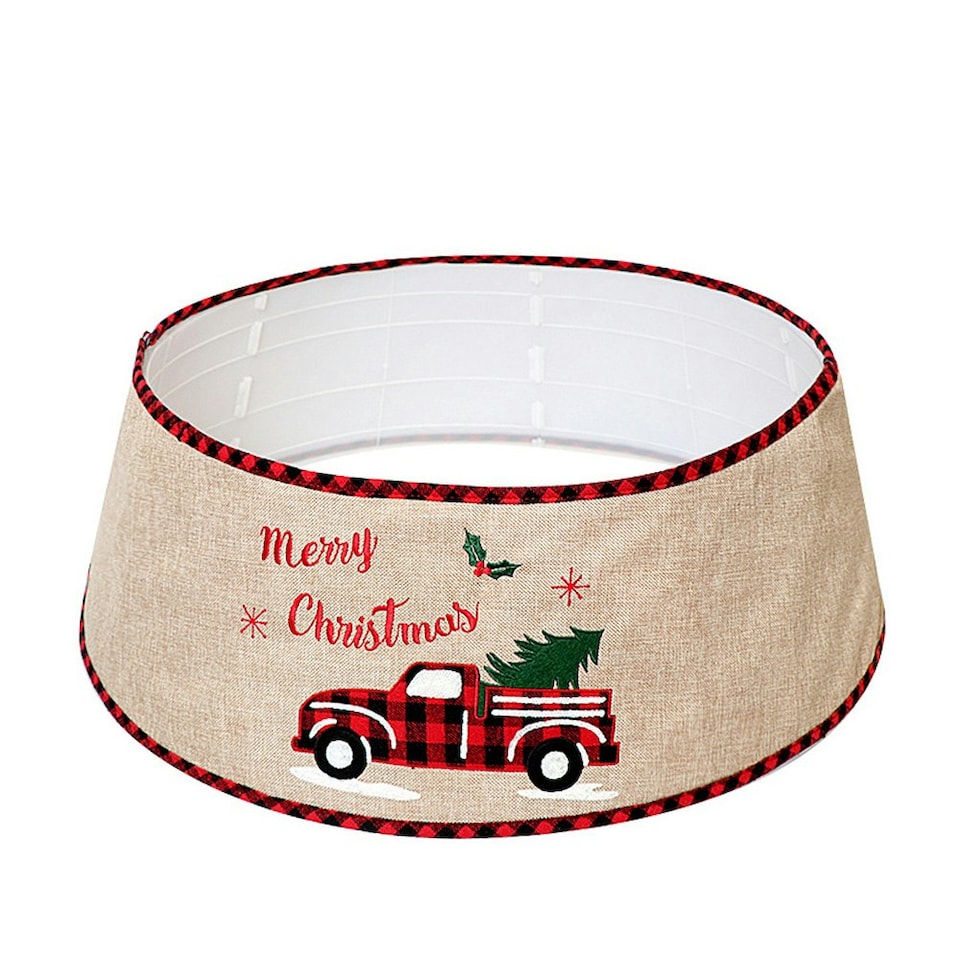 image 1 of Living and Home Burlap Merry Christmas Tree Skirt Collar - 77cm Dia x 26cm H