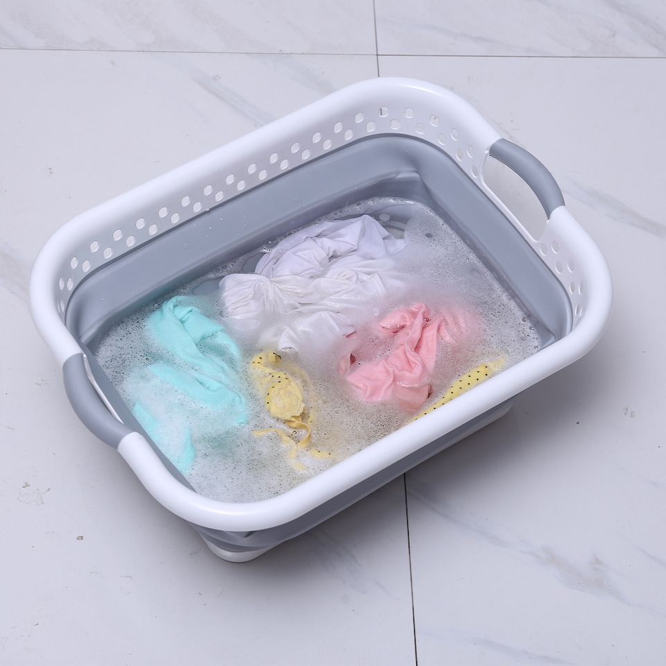 image 1 of 39L Collapsible Plastic Laundry Basket, Foldable Laundry Hamper
