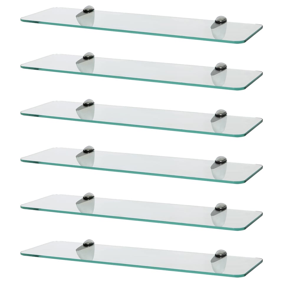 image 1 of Harbour Housewares Rounded Floating Glass Shelf - 50cm - Metallic Brackets - Bathroom Shower Storage Vanity Display Unit Shelf | Silver | Chrome | 6