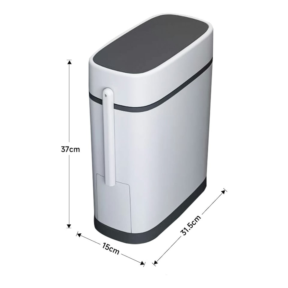 image 1 of Living and Home Slim Plastic Rubbish Bin with Built-in Toilet Brush White