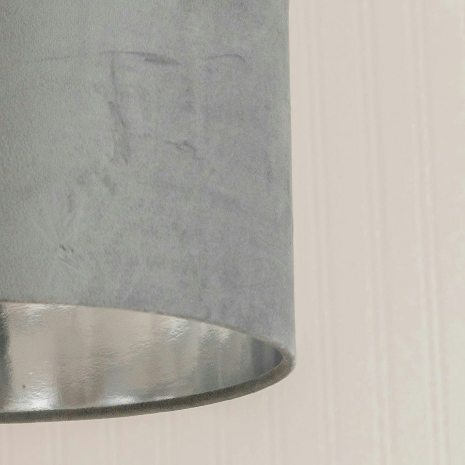 image 1 of ValueLights Reni Medium Grey Velvet Chrome Inner Lamp Shade & Bulb Grey