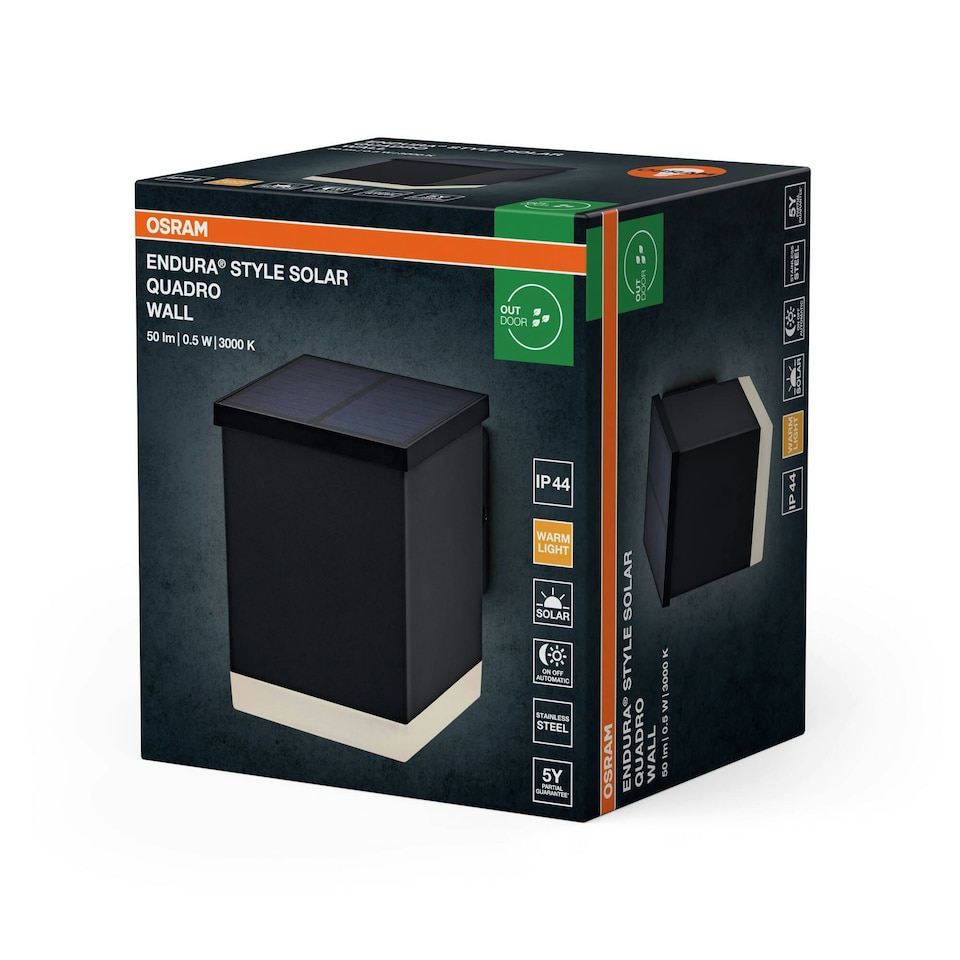 image 1 of OSRAM ENDURA Style Solar Quadro Wall Outdoor, 0.5W, 50lm Black