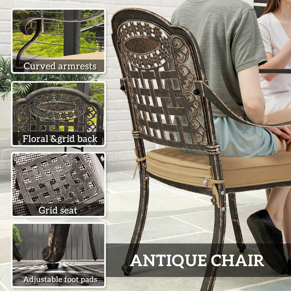 image 1 of Outsunny 5 Pieces Cast Aluminium Garden Dining Set with Parasol Hole, Bronze