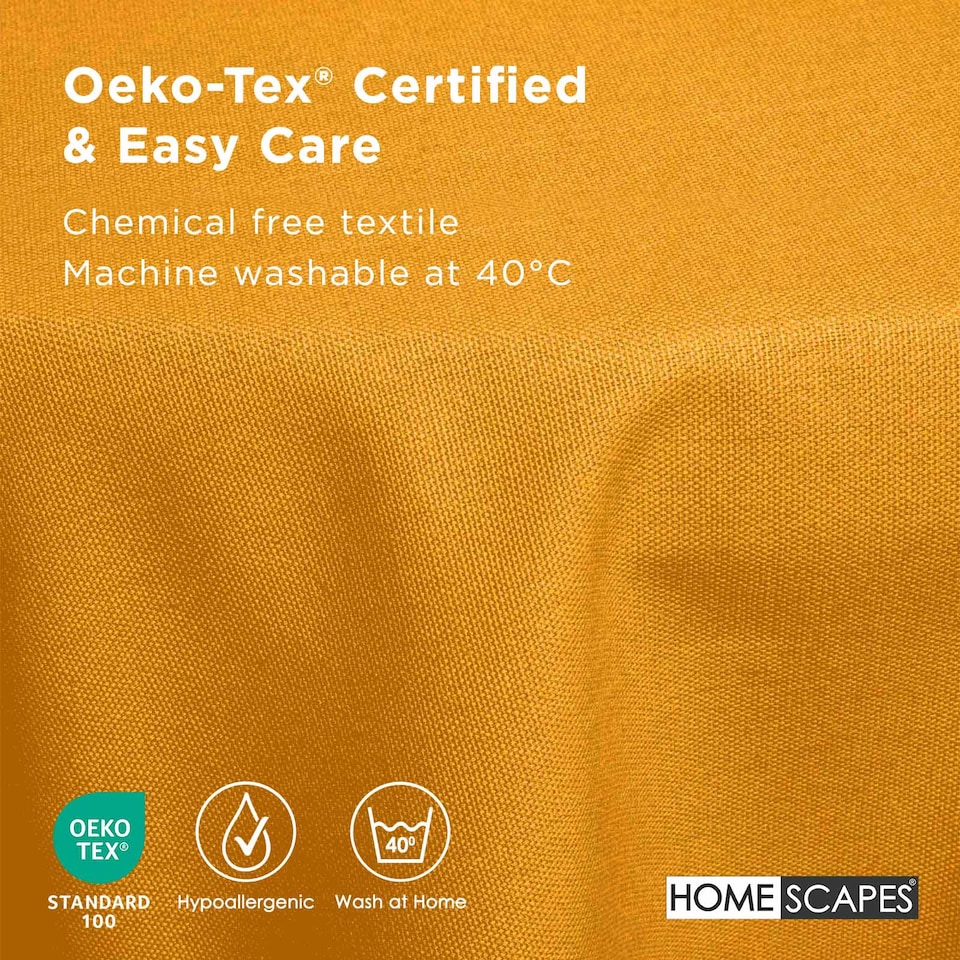 image 1 of Homescapes Mustard Yellow Cotton Round Tablecloth - 178 cm | Yellow | 178cm (70")