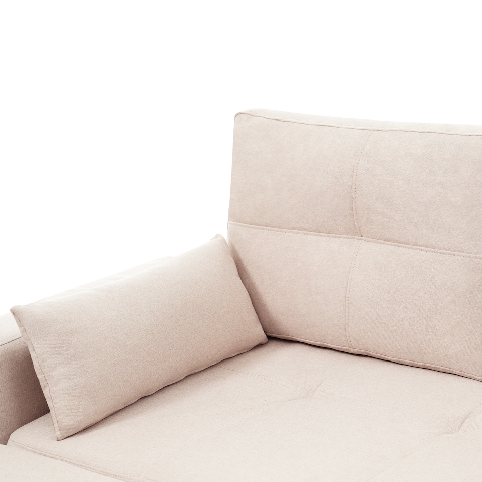 image 1 of FENCHILIN Sofa Bed with Pull-Out Sleeper Reversible Chaise Drop-Down Cup Holder Side Pockets Beige