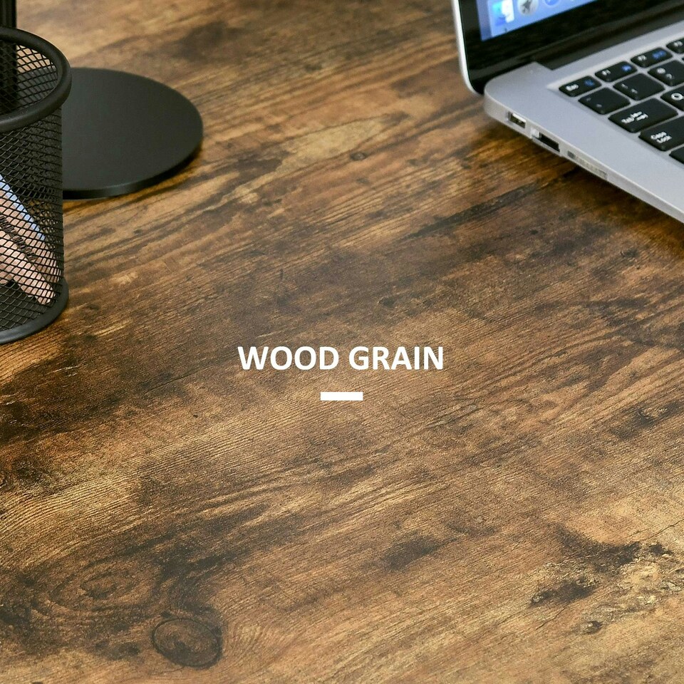 image 1 of HOMCOM 120cm Computer Table with Shelves and Steel Frame, Rustic Brown | Brown | Black | 120W x 60D x 76H cm