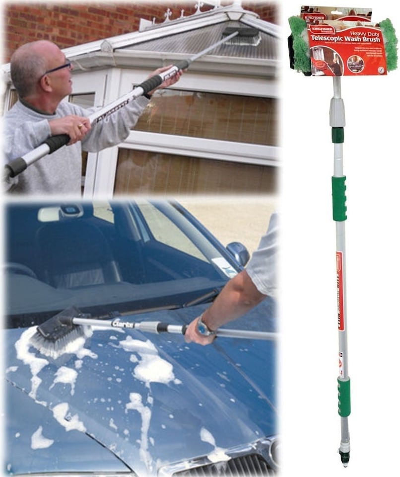 image 1 of 2M Telescopic Aluminium Car Van Truck Bus Window Cleaning Brush Hose Extendable