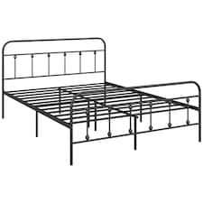 HOMCOM 4ft6 Double Bed Frame, Metal Platform Bed frame with Tall Headboard, Footboard and Steel Slat Support, No Box Spring Needed, Easy Assembly, Black