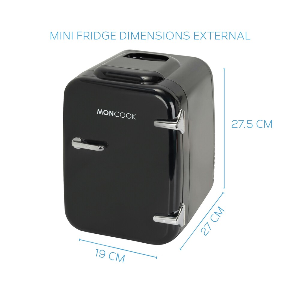image 1 of MONCOOK Mini Fridge For Bedrooms - Portable & Quiet Mini Fridges For Skin Care, Beverages - Thermoelectric Cooler and Warmer Retro Small Fridge - 4L Full Black