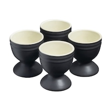 Cooks Professional 4 Piece Egg Cup Set - Dishwasher Safe Stoneware | Black | Black | 4