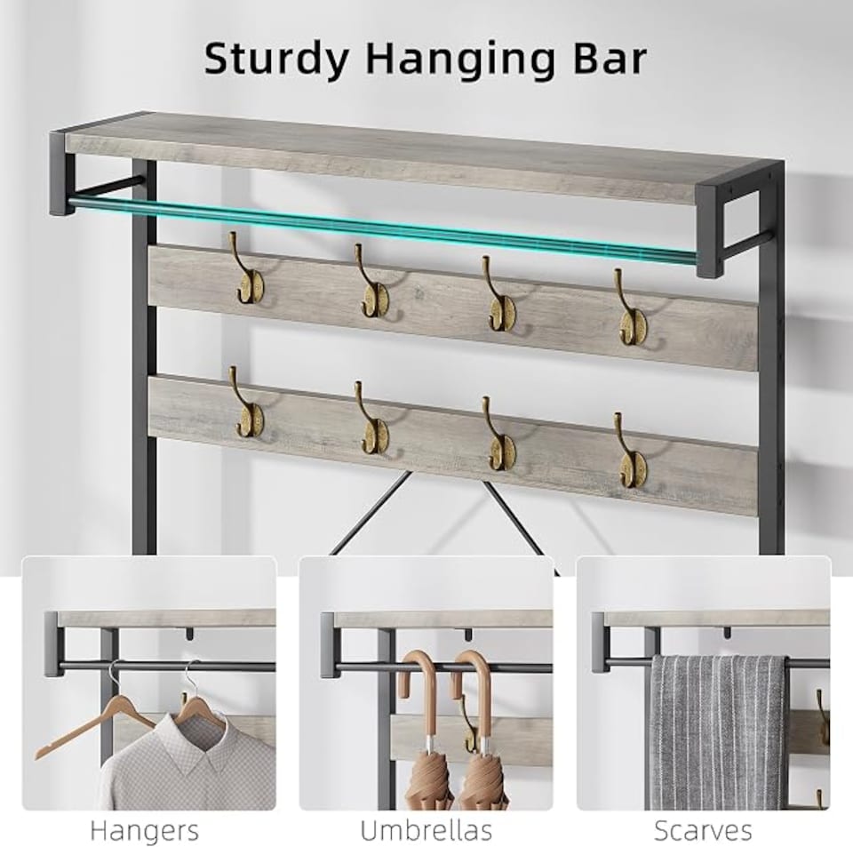 image 1 of London Boutique Hall Tree with Bench & 2-Tier Shoe Rack 102x40x183cm