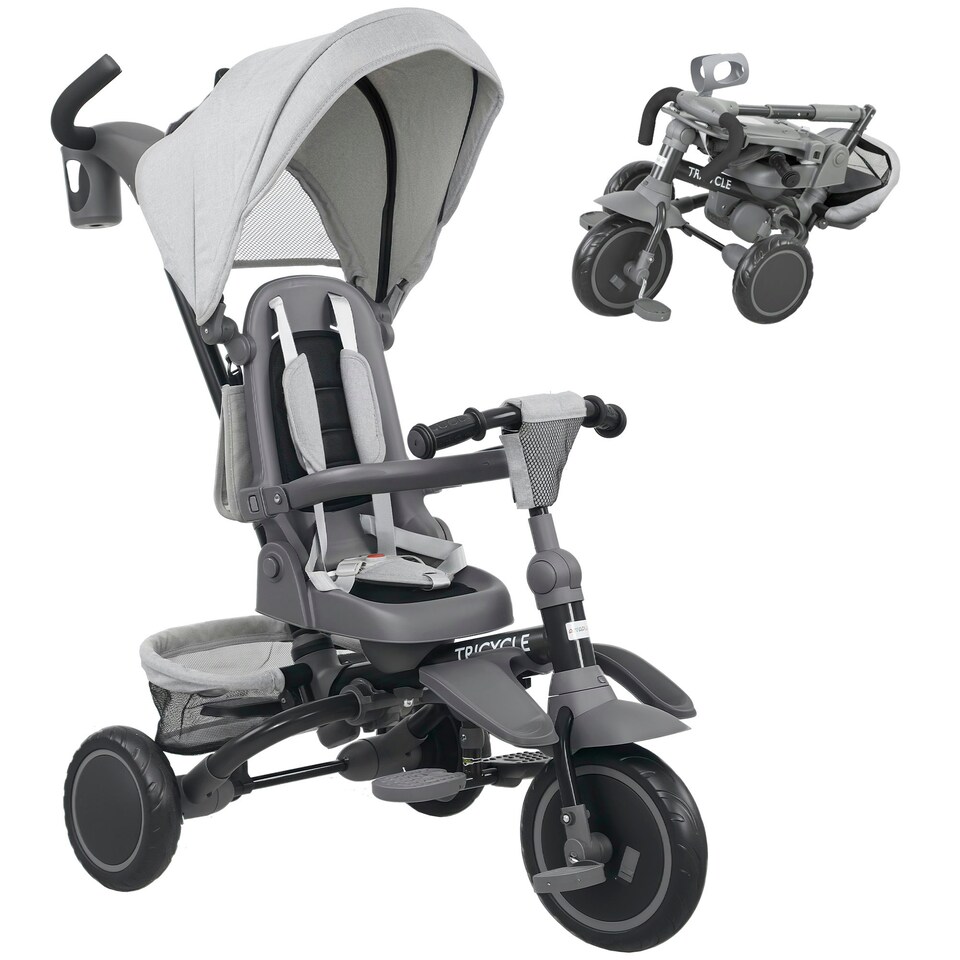 image 1 of AIYAPLAY 6 in 1 Kids Trike, Toddler Tricycle with Parent Handle, Grey