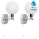 image 2 of Pair of Polished Chrome IP44 Bathroom Globe Wall Light With Pull Cord Switch | Chrome | 2