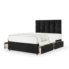 Majestic 1000 Pocket Sprung Black Naples Velvet 4 Drawer Divan Set And Pearl Headboard Double