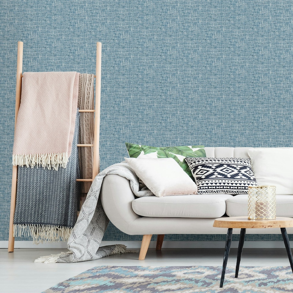 image 1 of NuWallpaper NU2918 Navy Poplin Textured Peel & Stick Wallpaper, Navy Multi