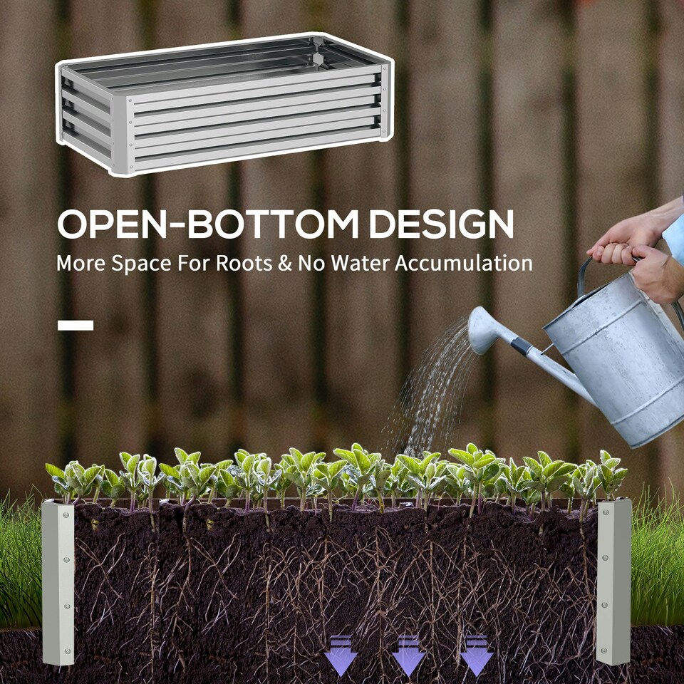 image 1 of Outsunny Raised Garden Bed Elevated Planter Box for Flowers Silver | Silver | 120 x 60 x 30.5 cm | 1