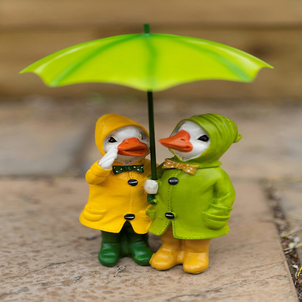 image 1 of Marco Paul 3pc Resin Ducks Family With Umbrellas Garden Ornaments