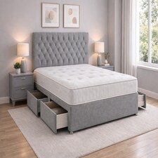 6FT Silver Linen Divan Bed With Headboard & Memory Sprung Mattress No Drawers