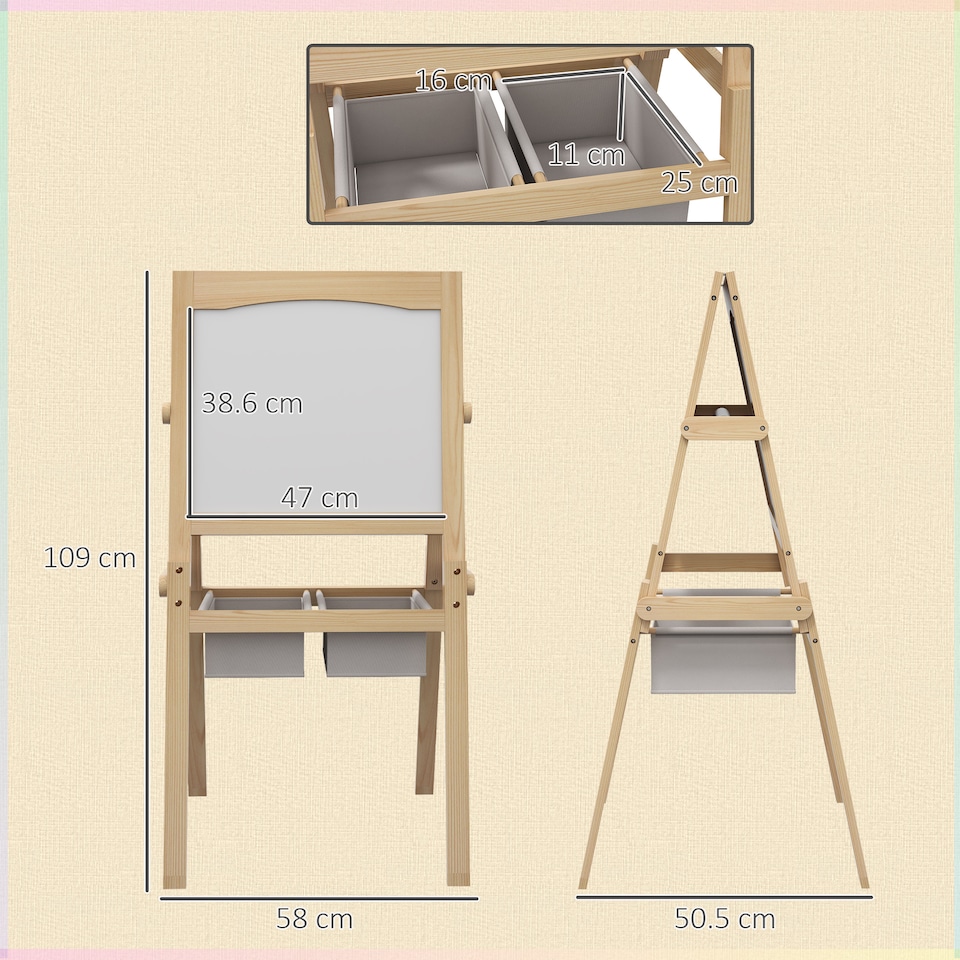 image 1 of AIYAPLAY 3 in 1 Kids Easel with Paper Roll, Storage Baskets - Natural