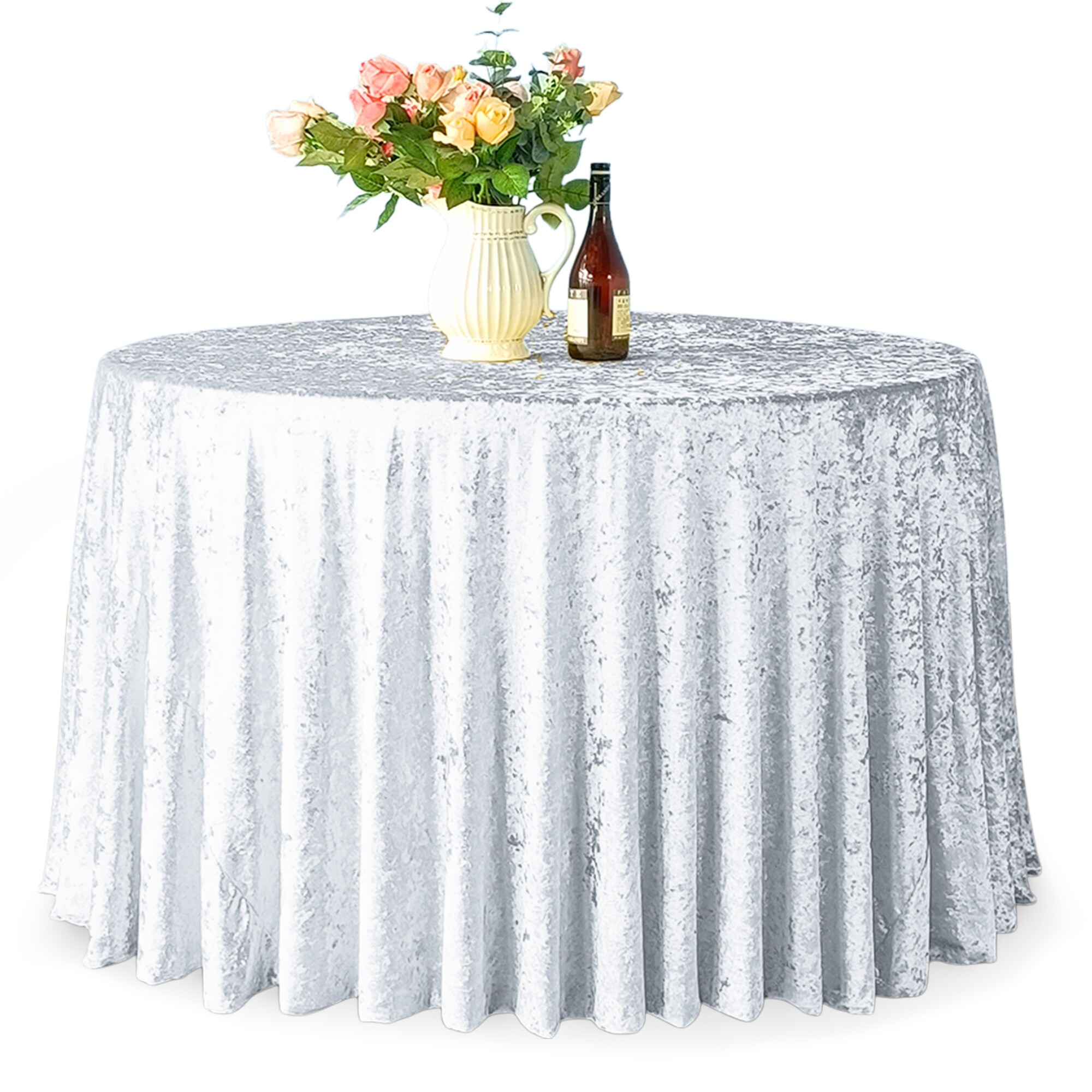Round Crushed Velvet Table Cloth, Washable Soft Fabric Glitz Table Cover - 90"