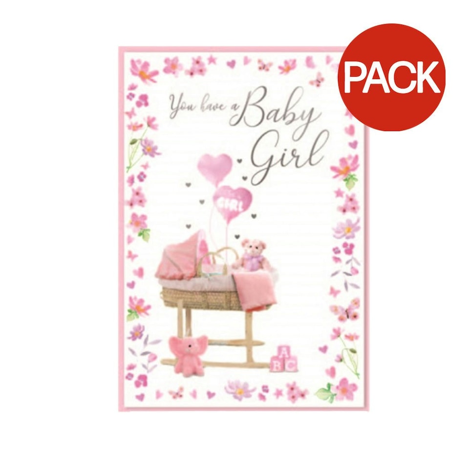 image 1 of Simon Elvin You Have A Baby Girl Cradle Greetings Card (Pack of 6) - Pink/White - One Size