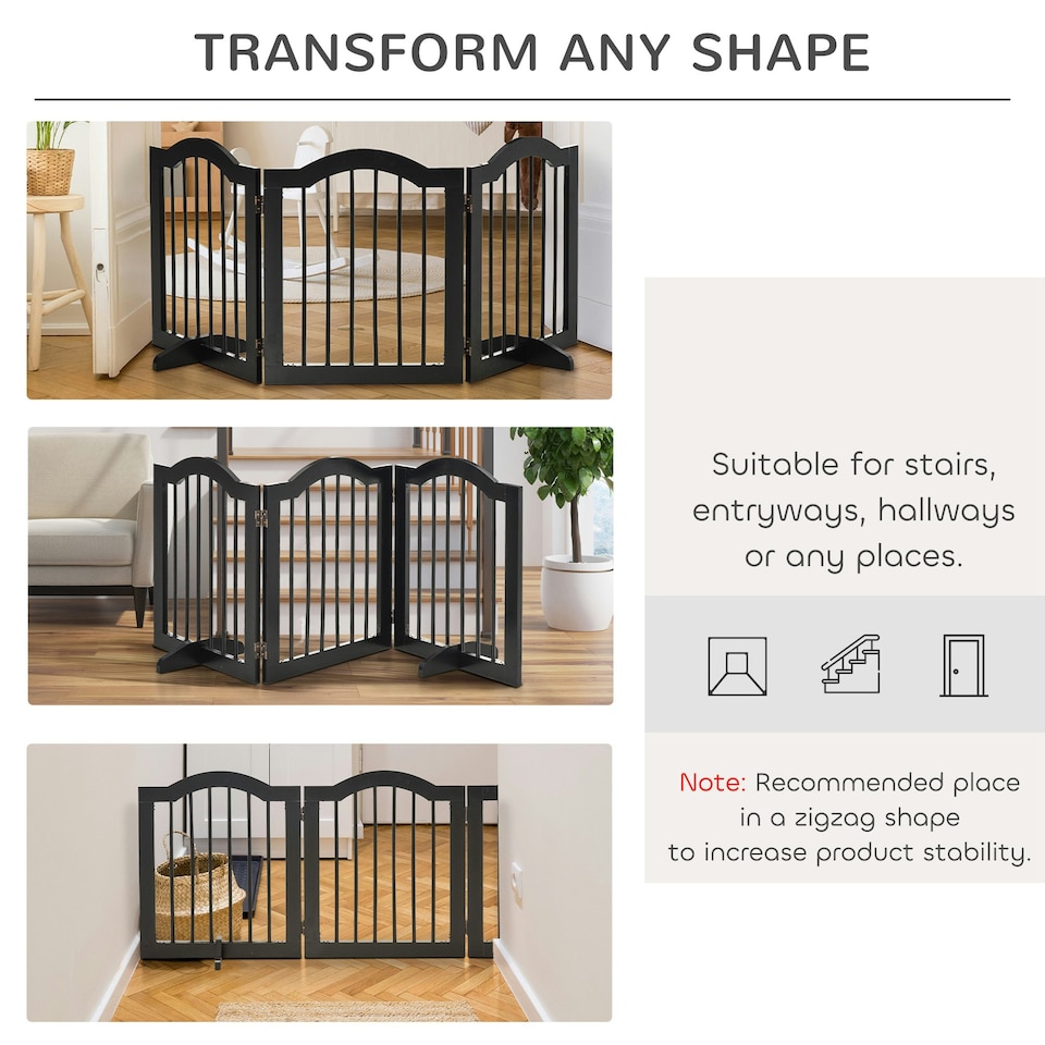 image 1 of PawHut Freestanding Pet Gate Safety Barrier 3 Pannel w/ Support Feet Black