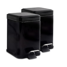 Harbour Housewares Square Bathroom Pedal Bins - 3 Litre - Black - Pack of 2