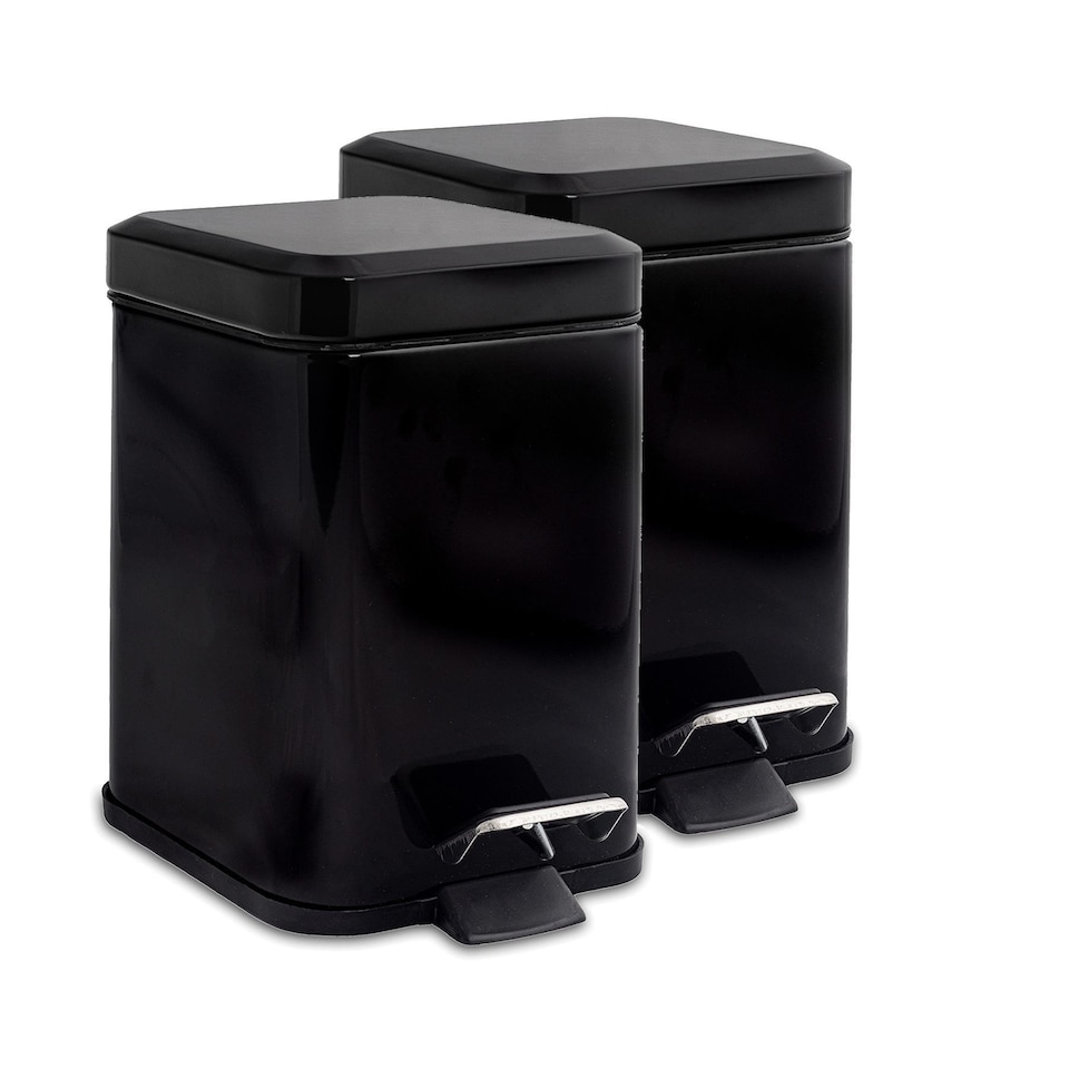 image 1 of Harbour Housewares Square Bathroom Pedal Bins - 3 Litre - Black - Pack of 2