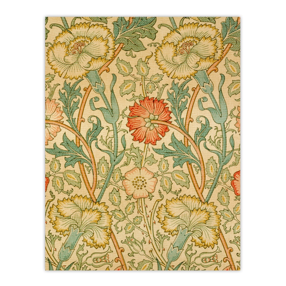 image 1 of Pink Carnations and Roses W. Morris Vintage Huge Wall Art Poster Print 24X32"