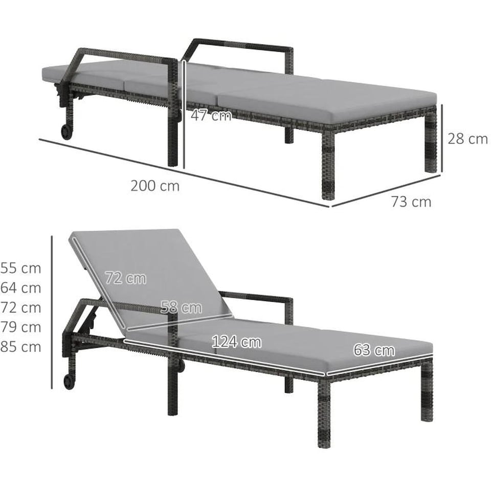 image 1 of Set of 2 Malibu Rattan Sun Loungers - Grey