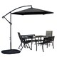 image 1 of Outdoor 6 Person Rectangular Glass Top Garden Dining Table Benches & Chairs With Black Banana Parasol and Base