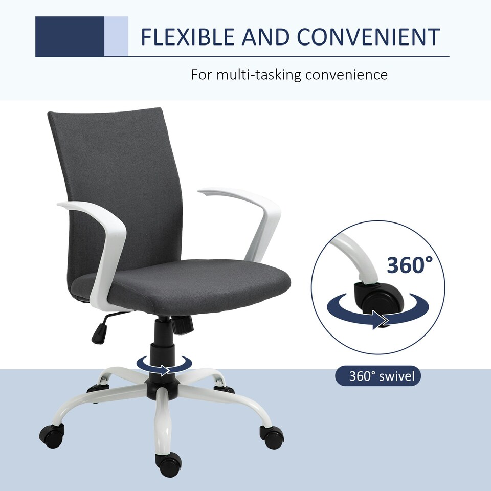 image 1 of Vinsetto Home Office Linen Chair Swivel Computer Desk Task Chair, Dark Grey