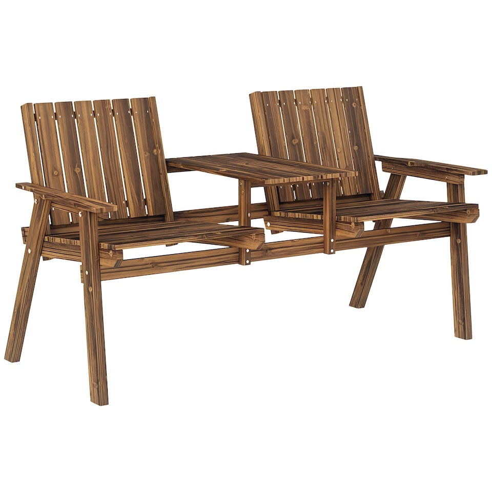 image 1 of Outsunny 2-Seater Wooden Garden Bench with Armrest, Carbonised Finish