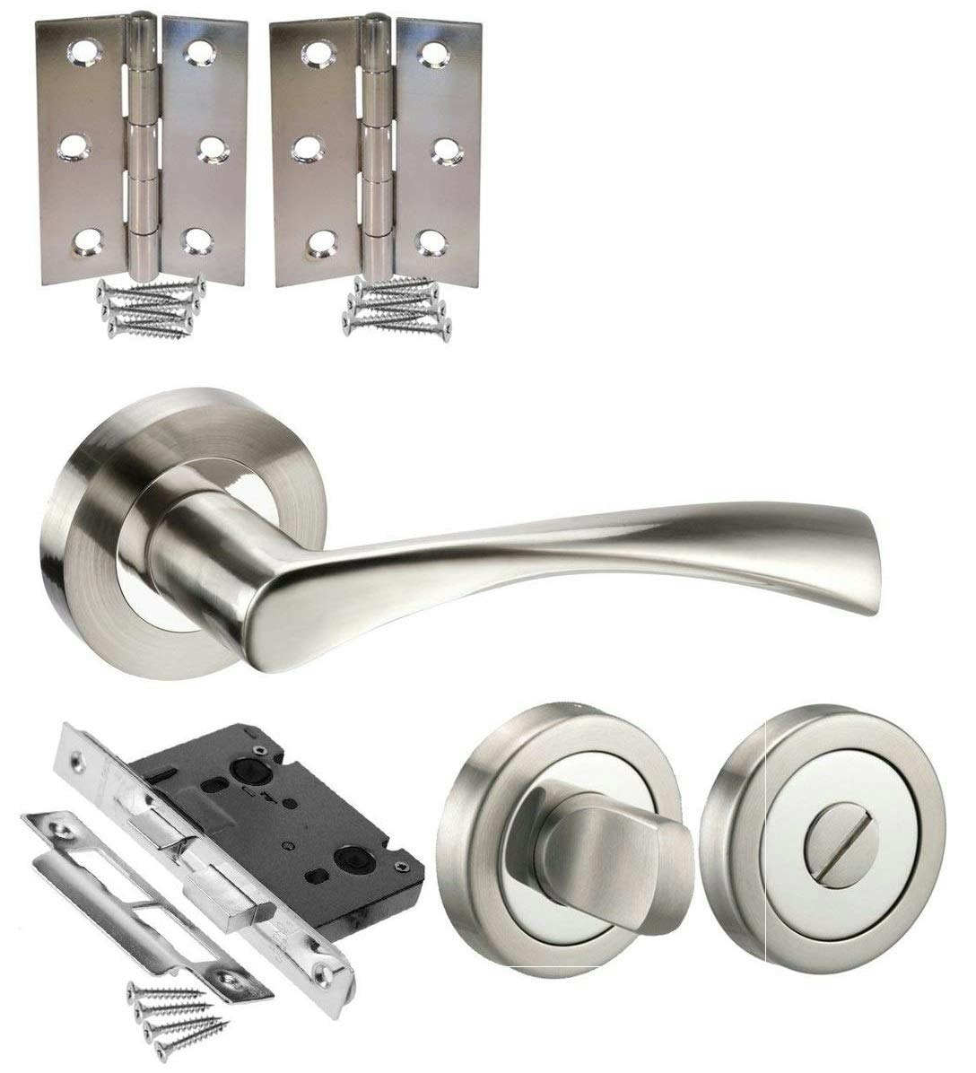 Golden Grace Astrid Design Modern Bathroom Door Handles in Dual Finish with Pair of Hinges Grey 1 Set