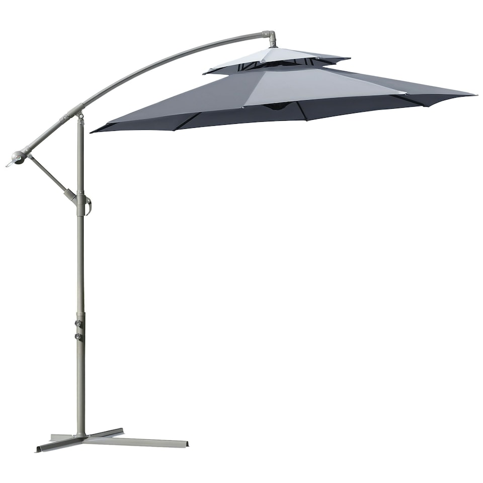 image 1 of Outsunny 2.7m Cantilever Banana Parasol Outdoor Sun Shade w/ Crank, Dark Grey