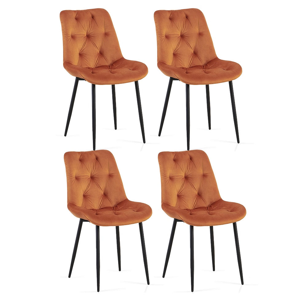 image 1 of SONARA Modern Set of 4 Velvet Dining Chairs with Ergonomic Upholstered Seat | Orange | Orange